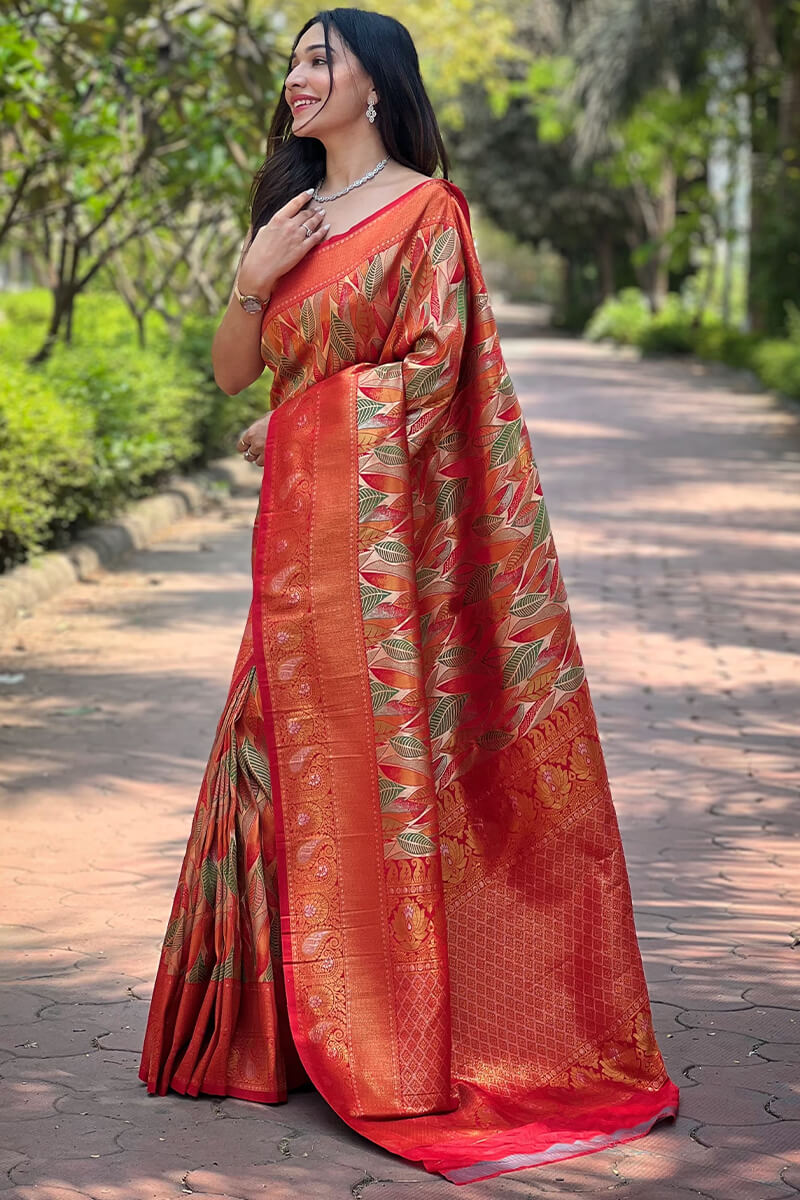 Cornell Red Zari Woven Kanjivaram Silk Saree