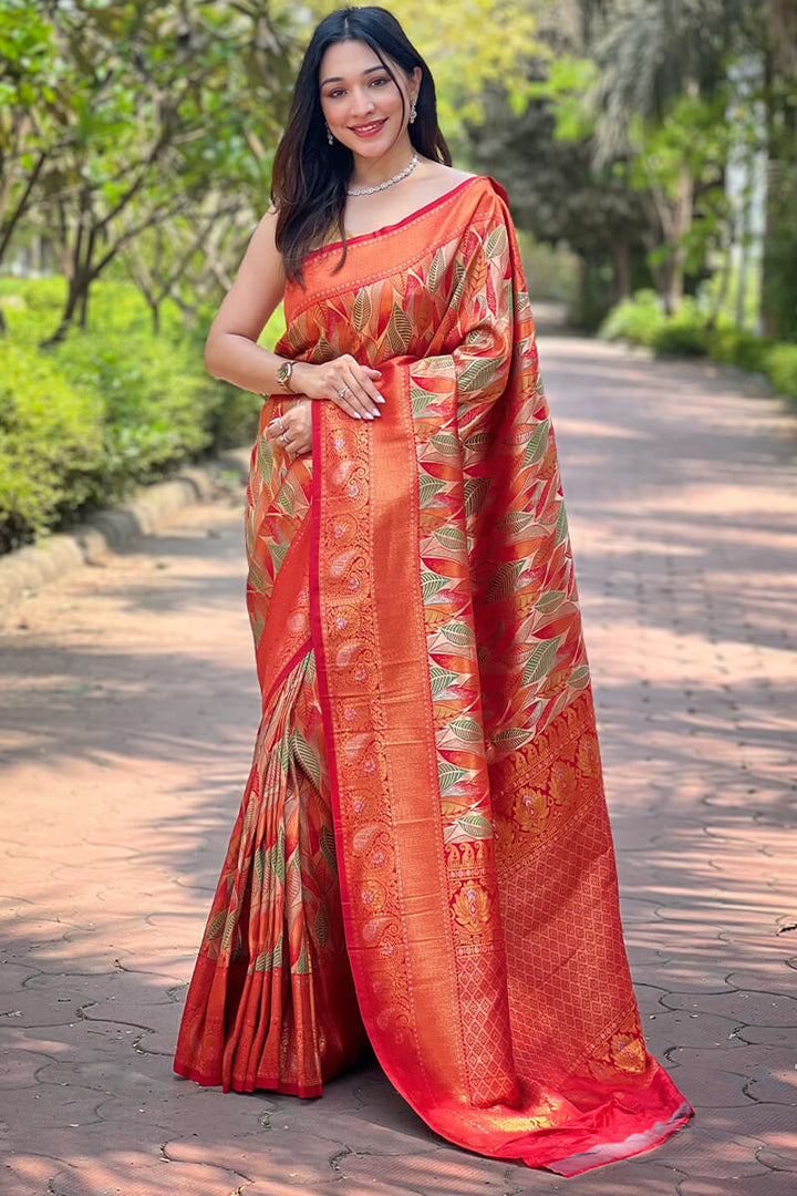 Cornell Red Zari Woven Kanjivaram Silk Saree