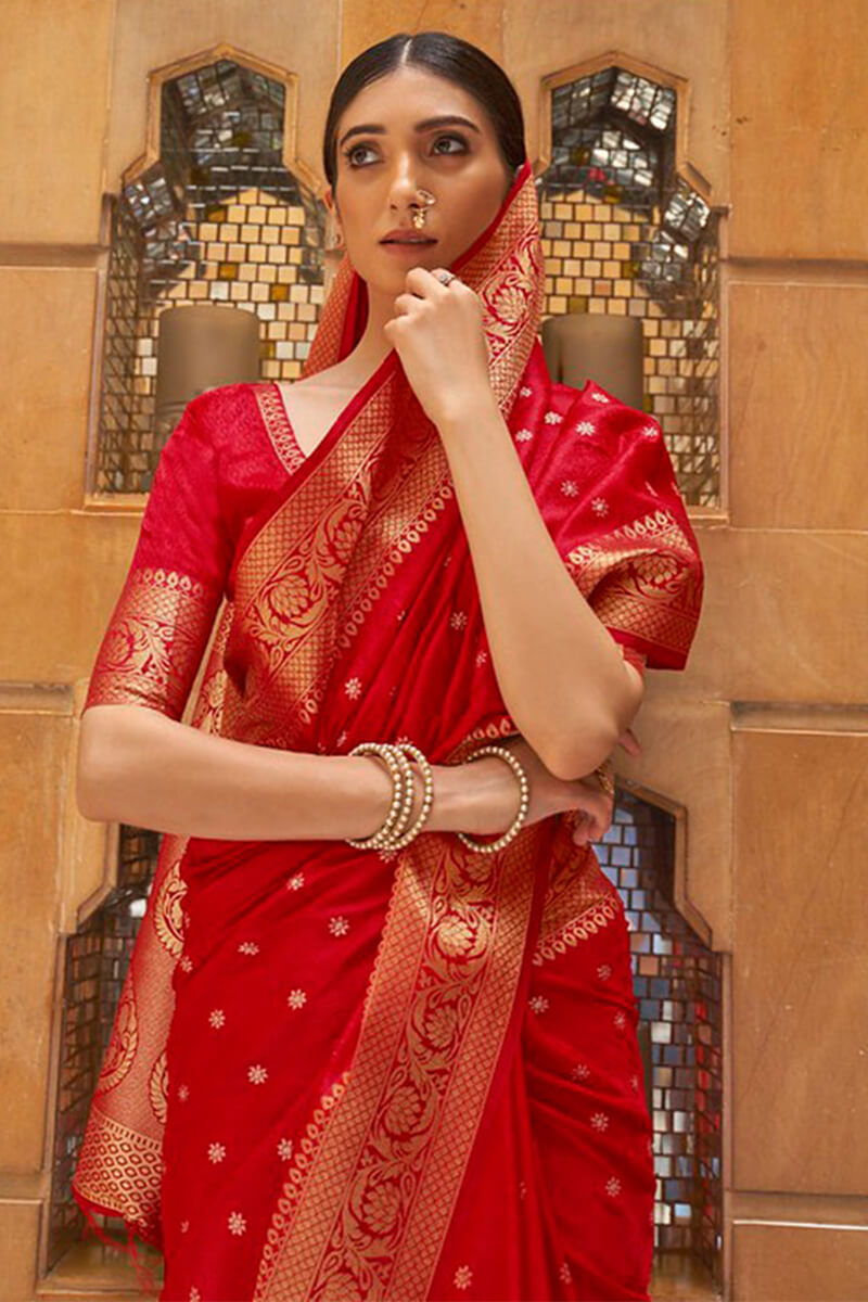 Corsa Red Kanjivaram Silk Saree