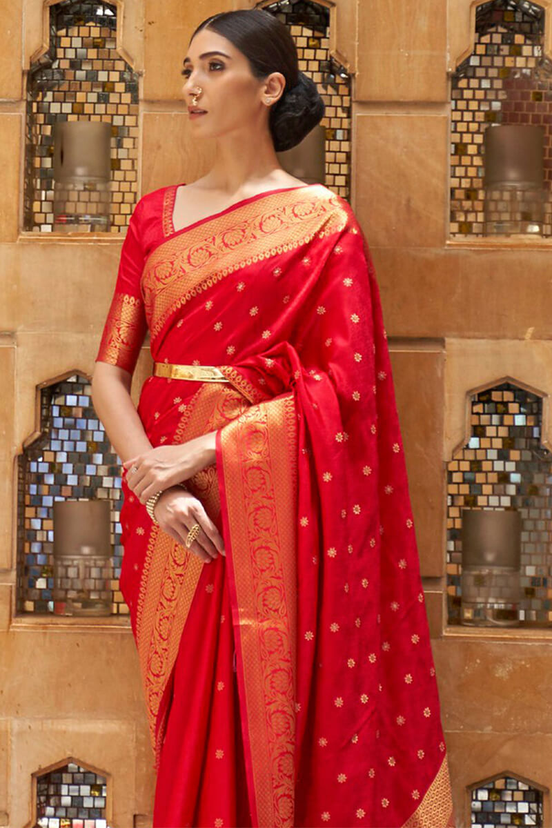 Corsa Red Kanjivaram Silk Saree
