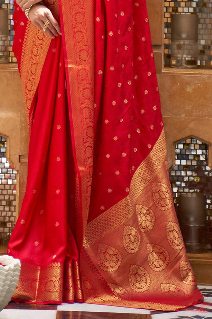 Corsa Red Kanjivaram Silk Saree