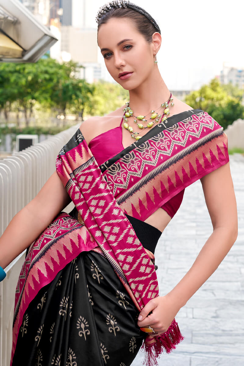 Cosmic Black Soft Banarasi Silk Saree