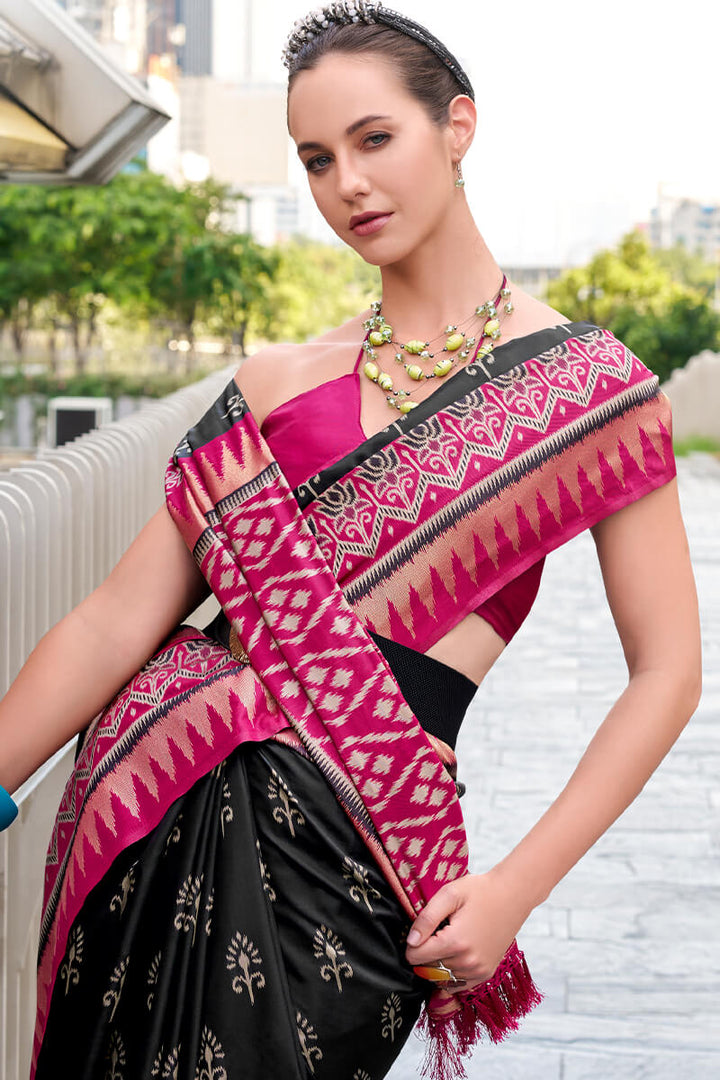 Cosmic Black Soft Banarasi Silk Saree