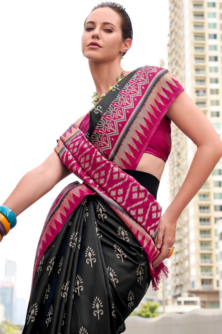 Cosmic Black Soft Banarasi Silk Saree