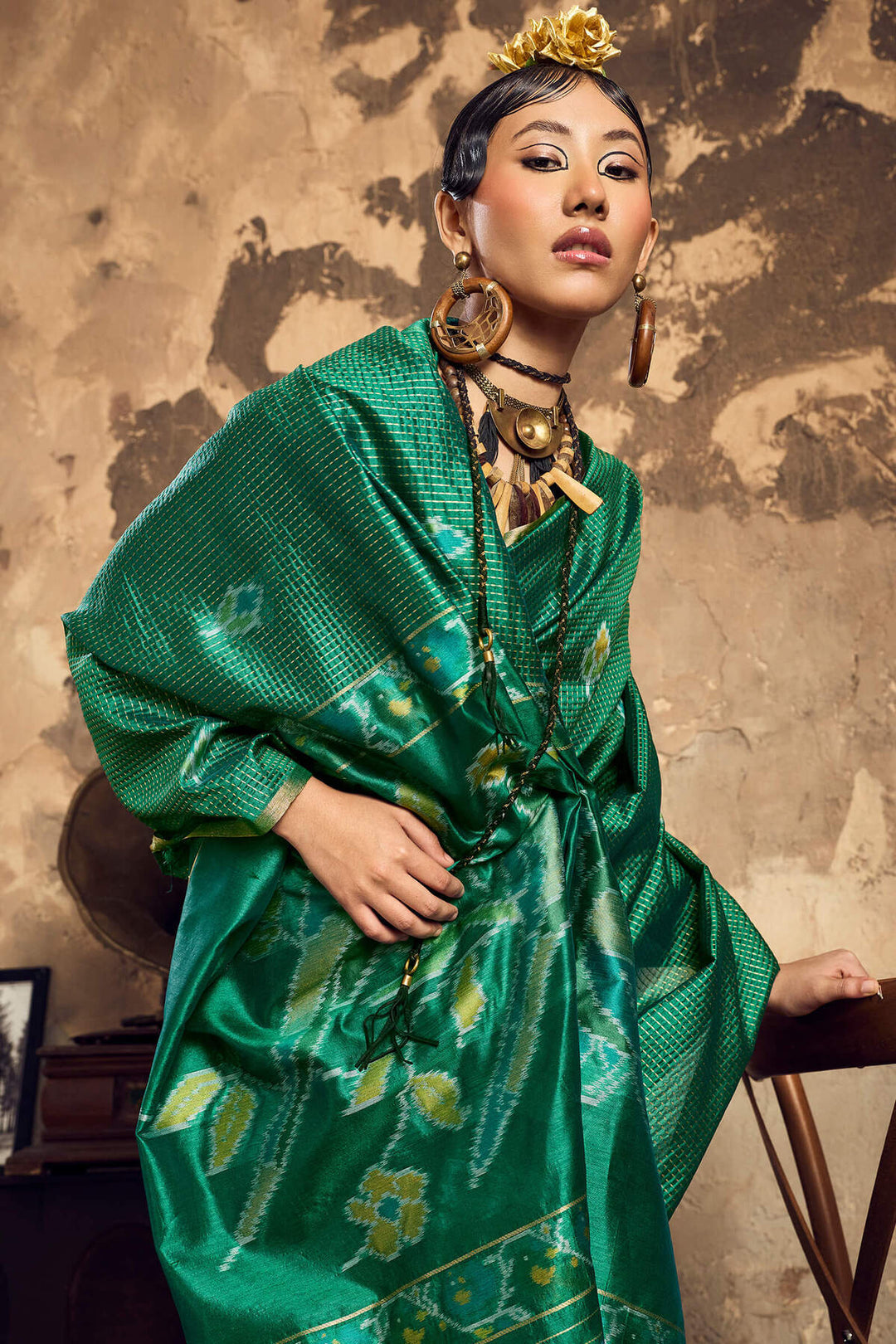 County Green Banarasi Handloom silk saree
