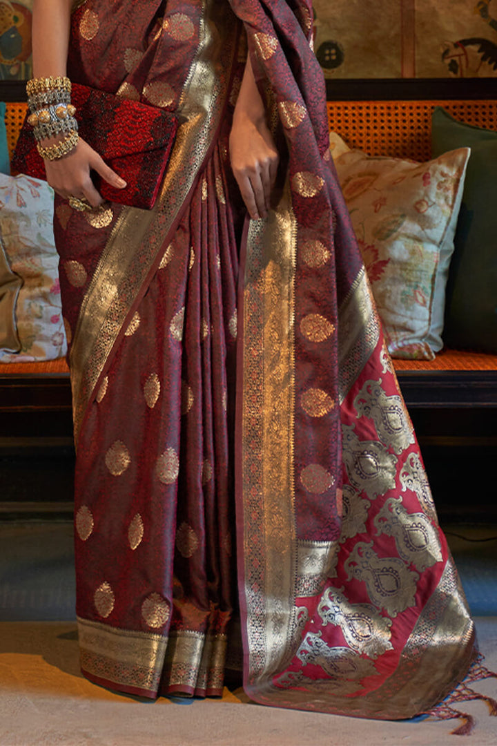 Crater Brown Zari Woven Satin Silk Saree