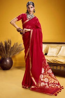 Crimson Red Munga Cotton Silk Saree