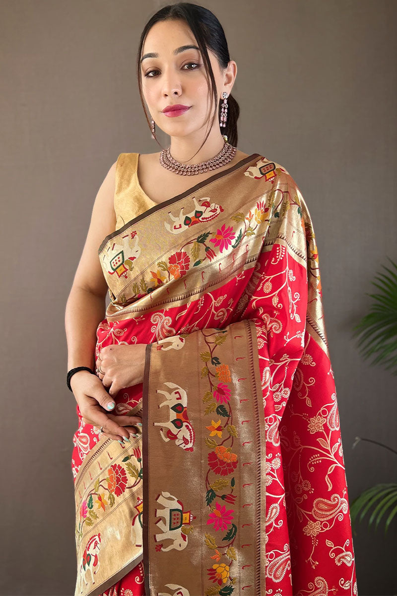 Crimson Red Paithani Silk Saree