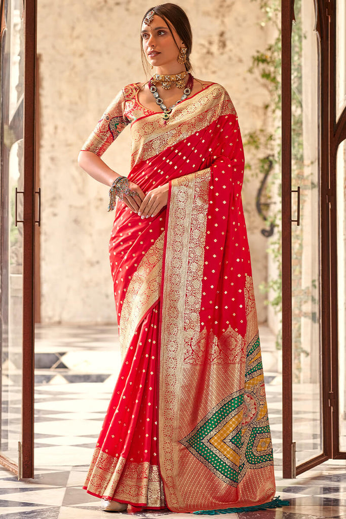 Crimson Red Soft Banarasi silk saree