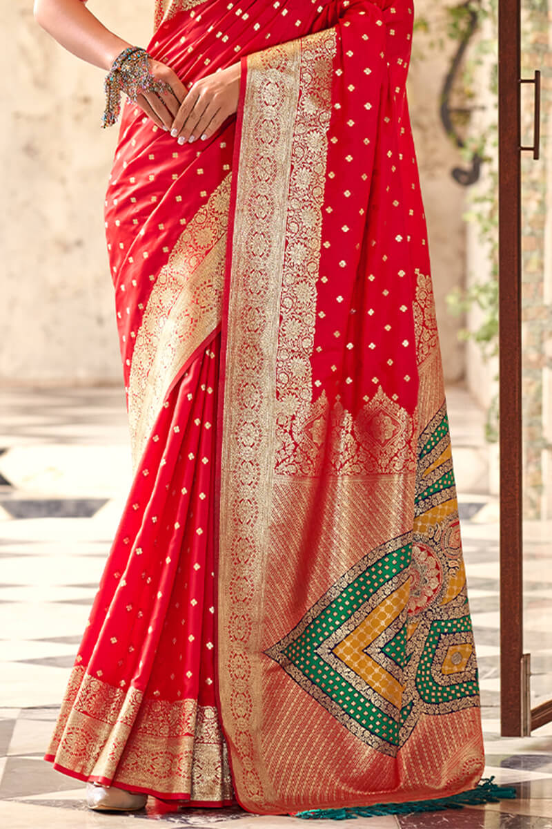 Crimson Red Soft Banarasi silk saree