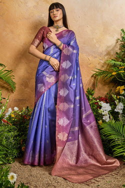 Crocus Purple Banarasi Paper Silk Saree