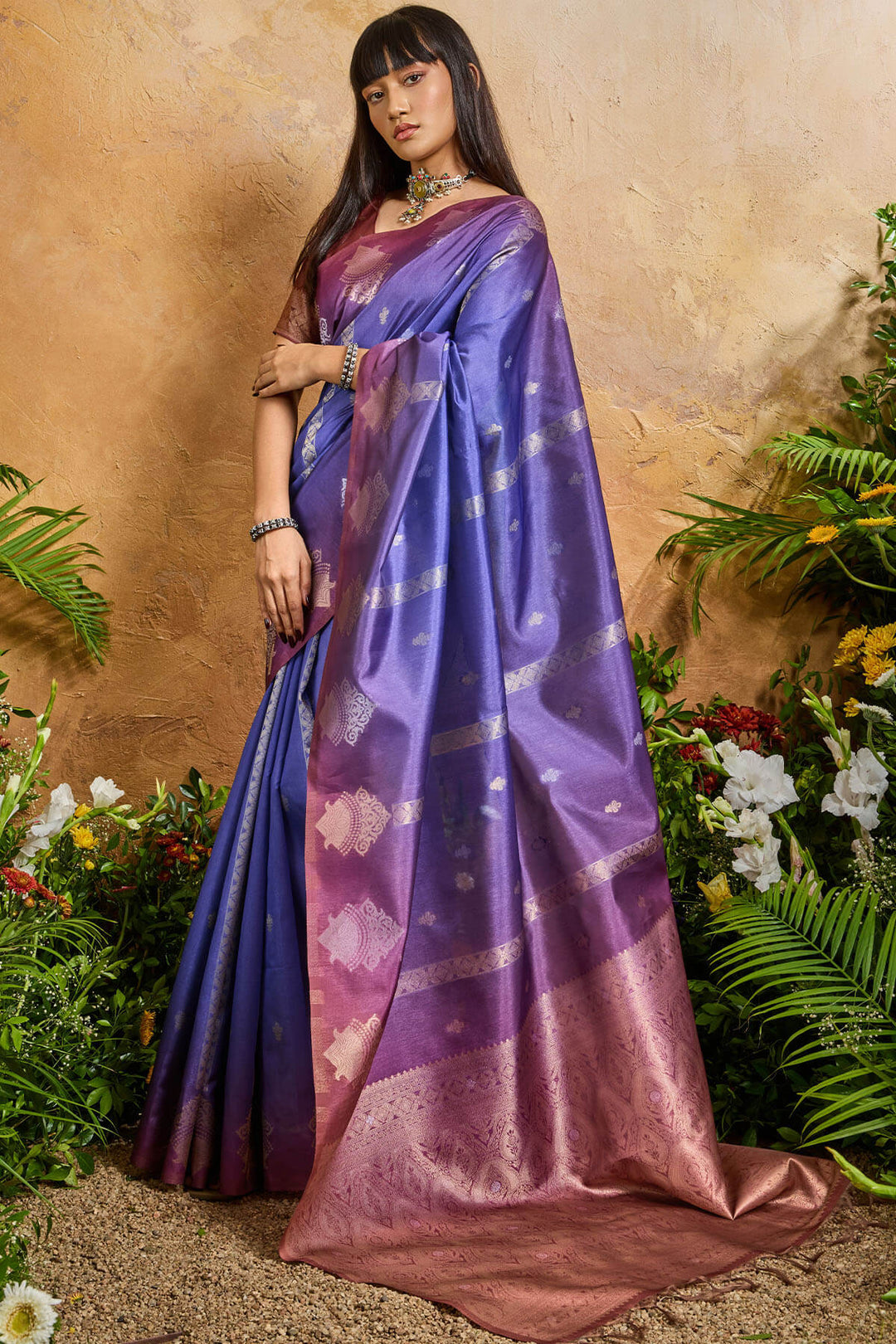 Crocus Purple Banarasi Paper Silk Saree