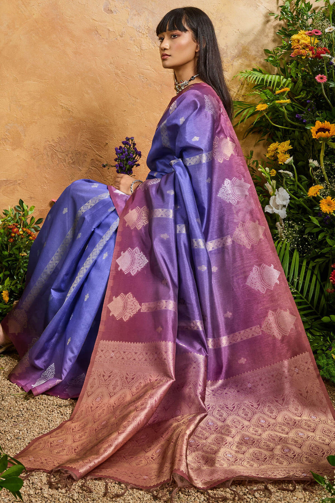 Crocus Purple Banarasi Paper Silk Saree