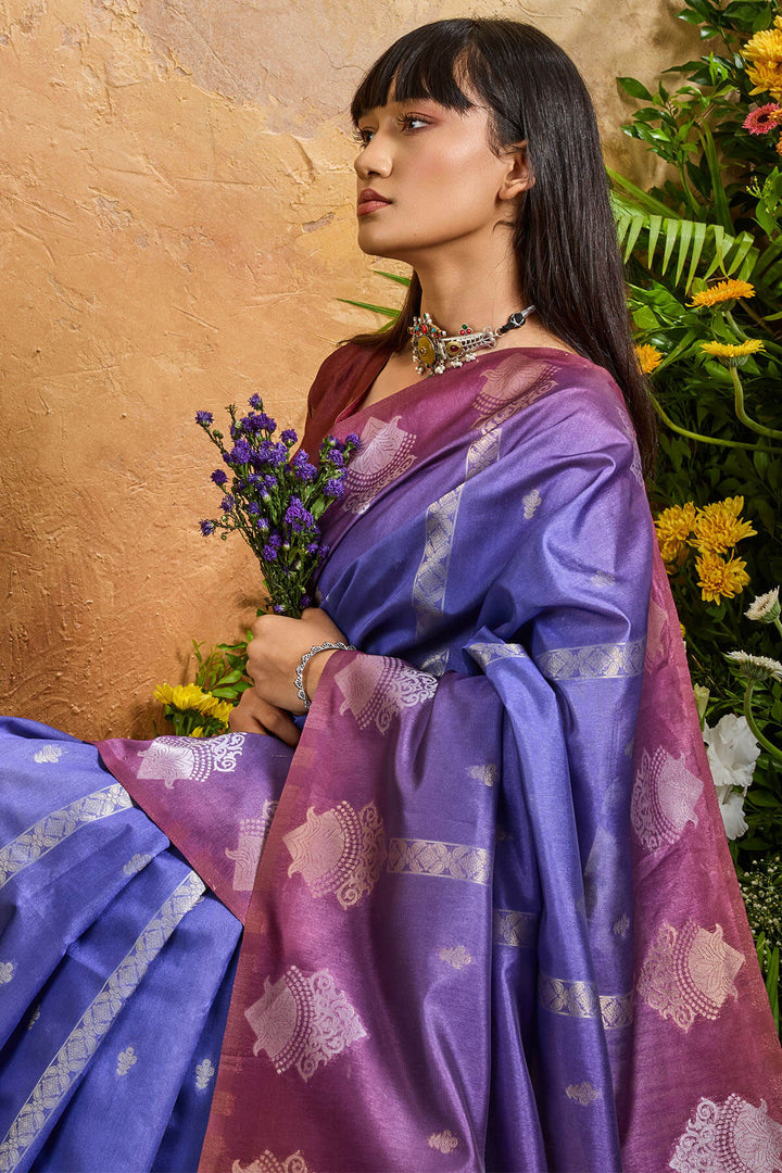 Crocus Purple Banarasi Paper Silk Saree