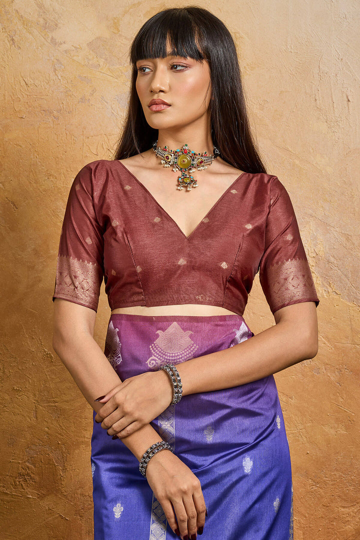Crocus Purple Banarasi Paper Silk Saree
