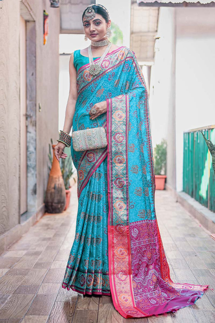 Crystal Blue Zari Woven Patola Silk Saree