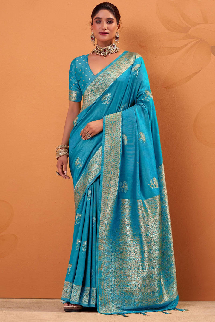 Curious Blue Banarasi Tussar Silk Saree