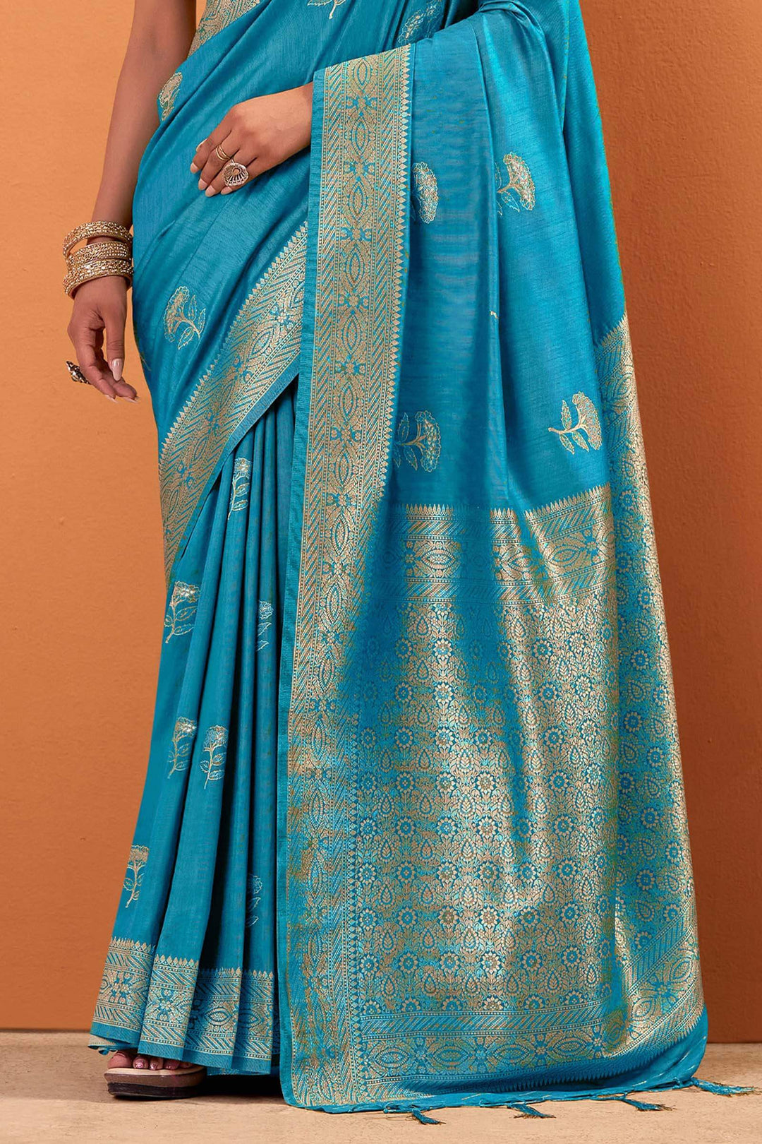 Curious Blue Banarasi Tussar Silk Saree
