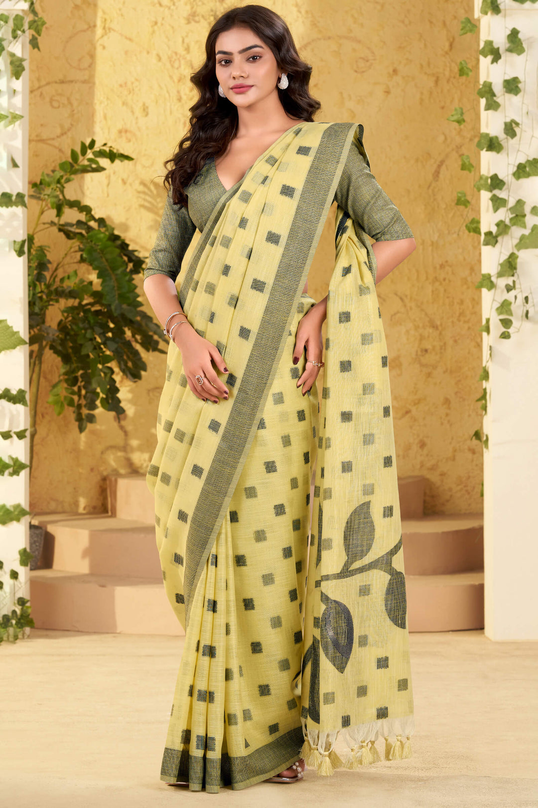 Daffodil Yellow Linen Silk Saree