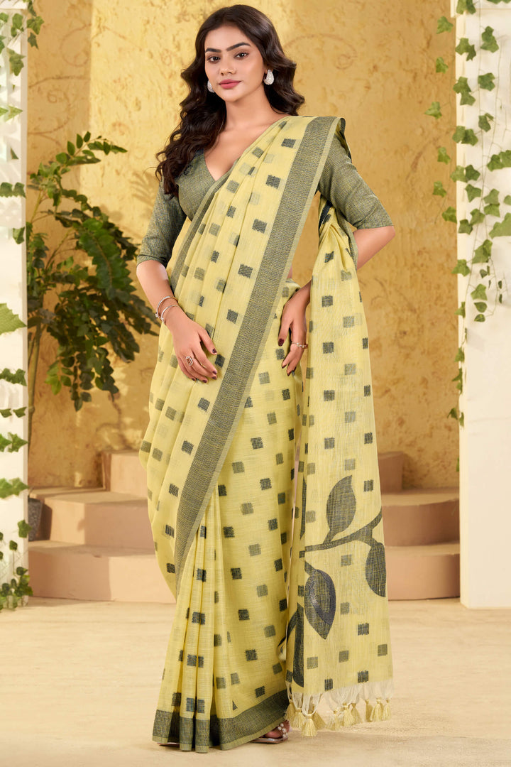 Daffodil Yellow Linen Silk Saree