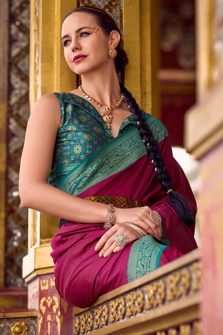 Damson Wine Zari Woven Soft Silk Saree