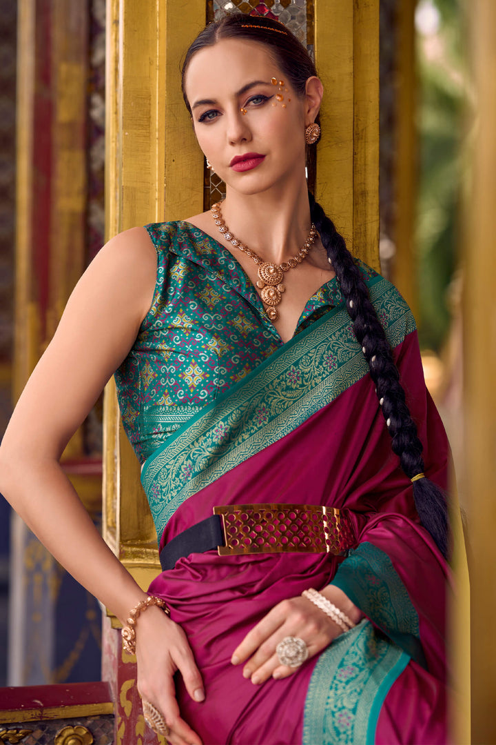 Damson Wine Zari Woven Soft Silk Saree