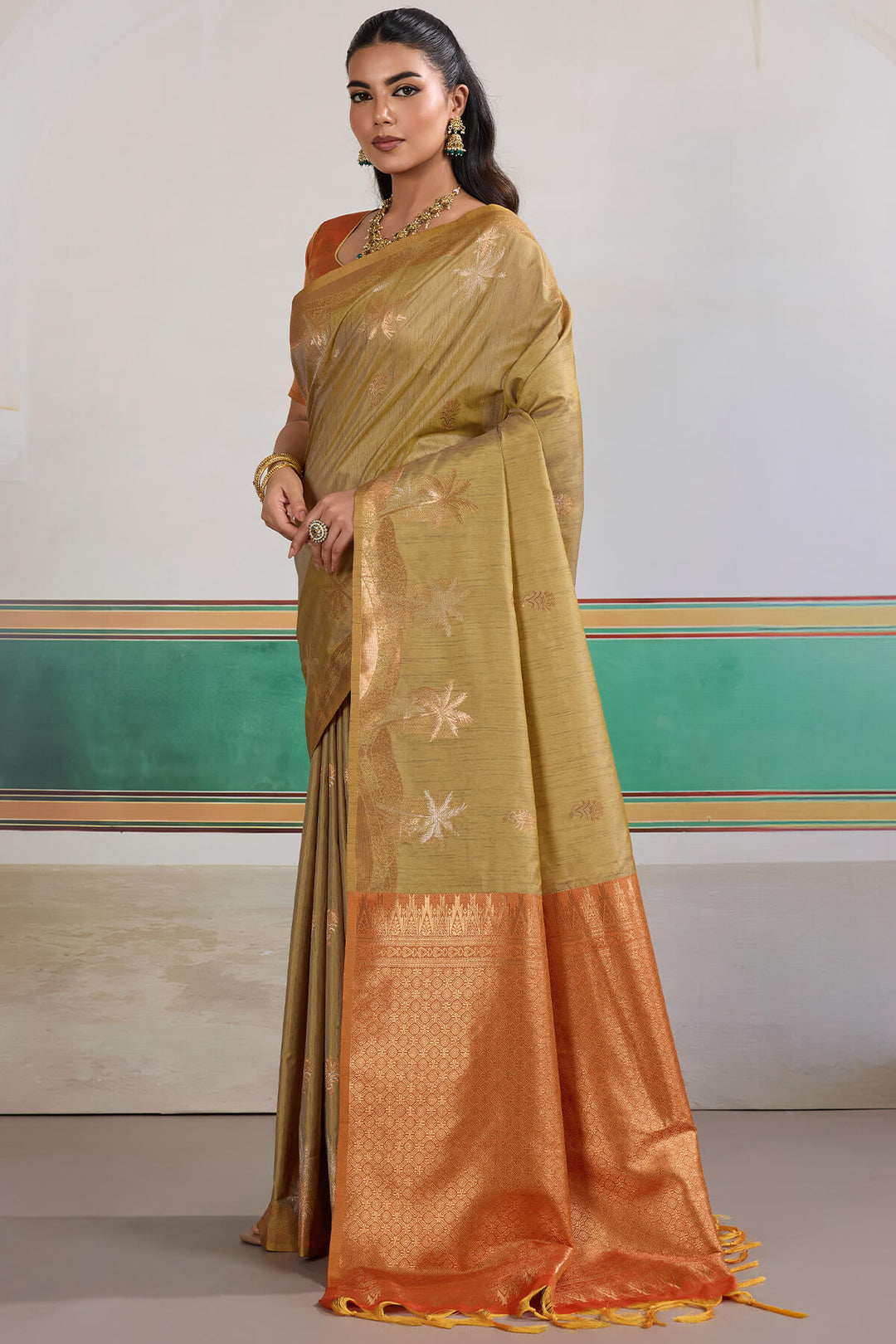 Dark Beige Banarasi Tussar Silk Saree