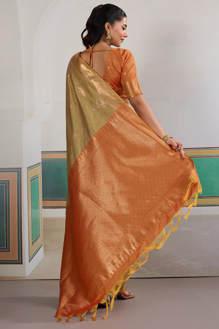 Dark Beige Banarasi Tussar Silk Saree