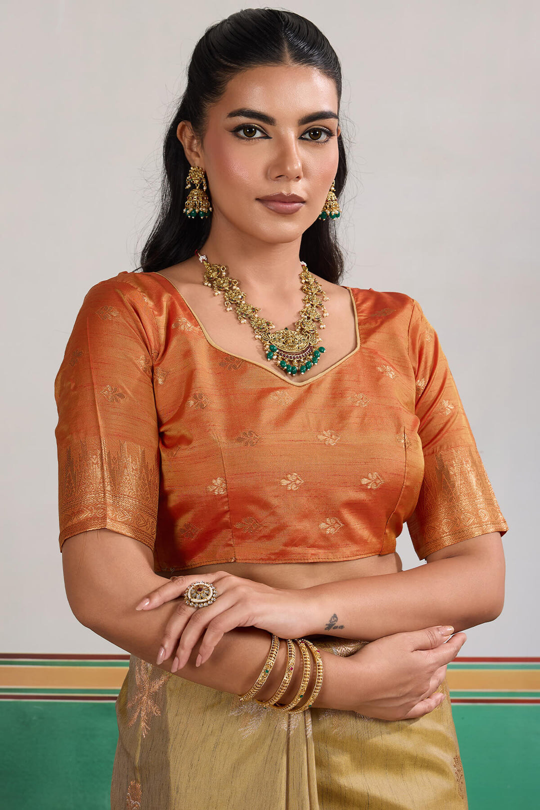 Dark Beige Banarasi Tussar Silk Saree