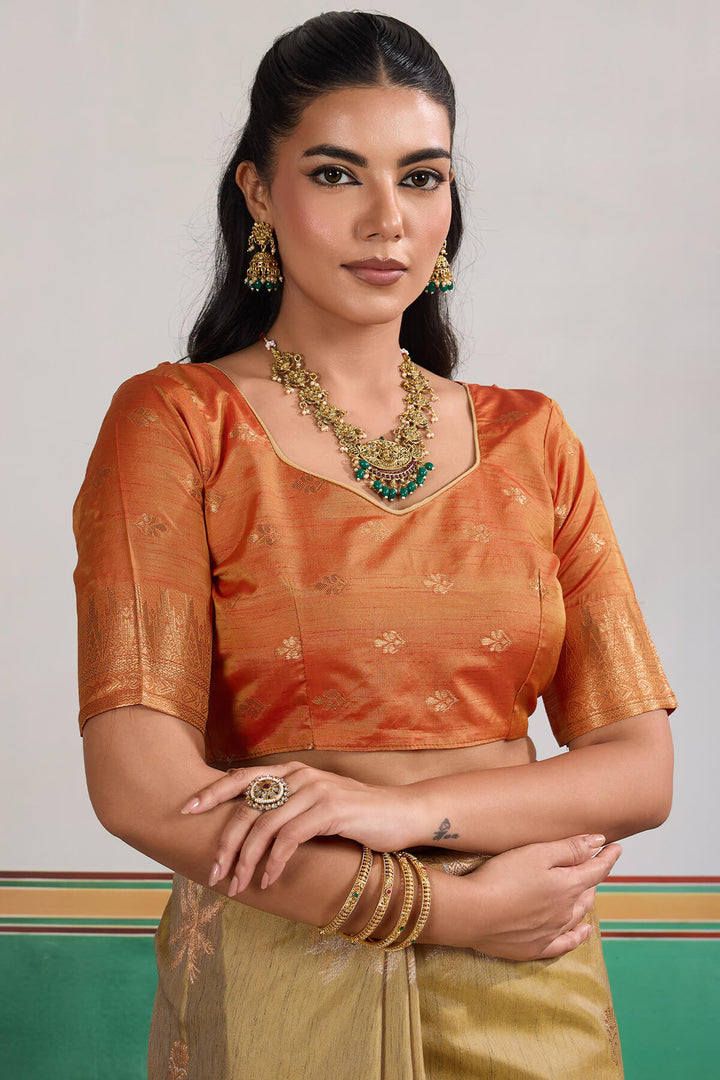 Dark Beige Banarasi Tussar Silk Saree