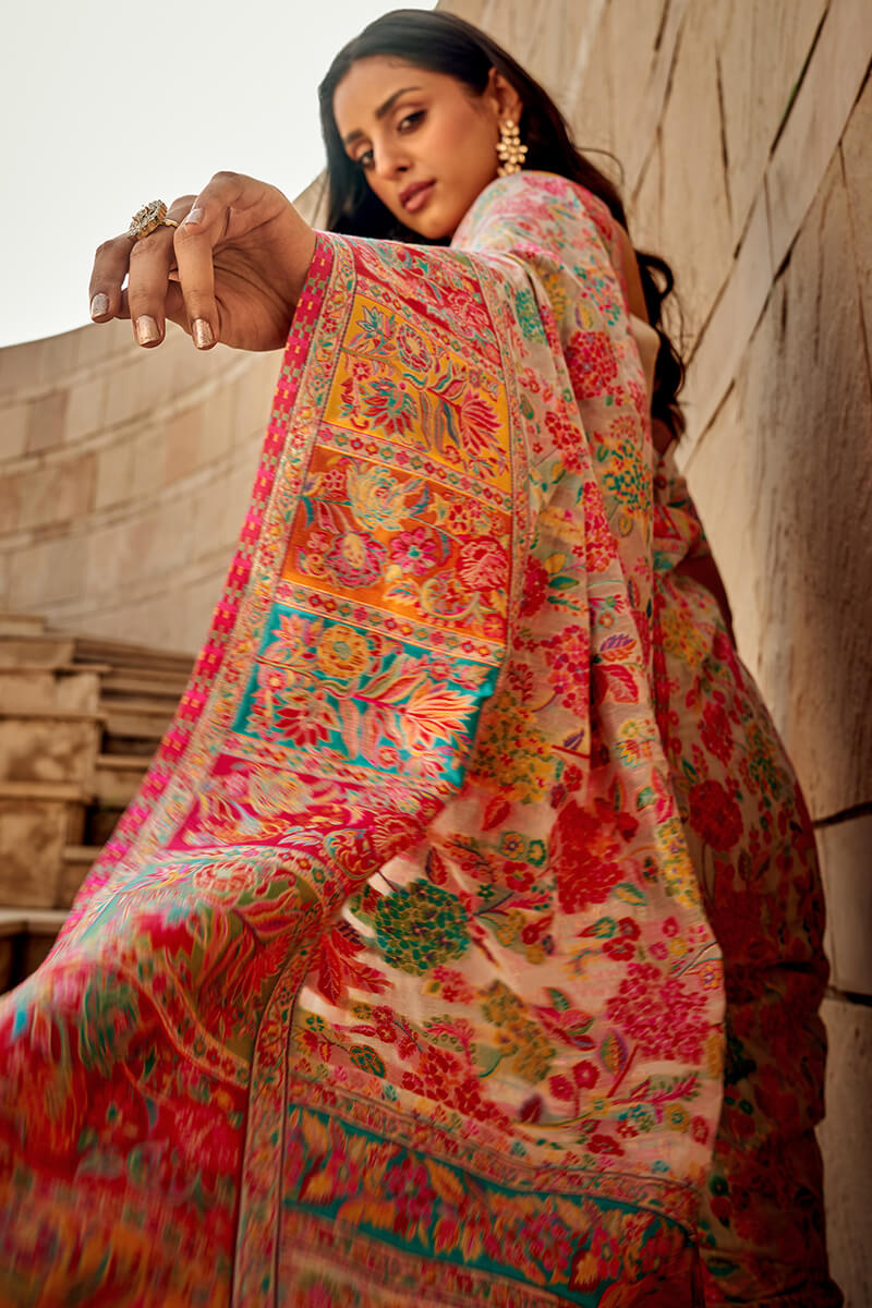 Dark Beige Kashmiri Modal Silk Saree