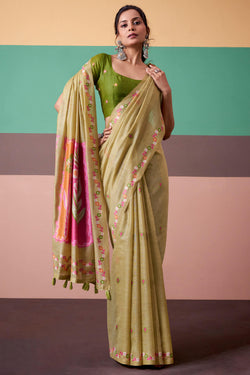 Dark Beige Munga Cotton Silk Saree