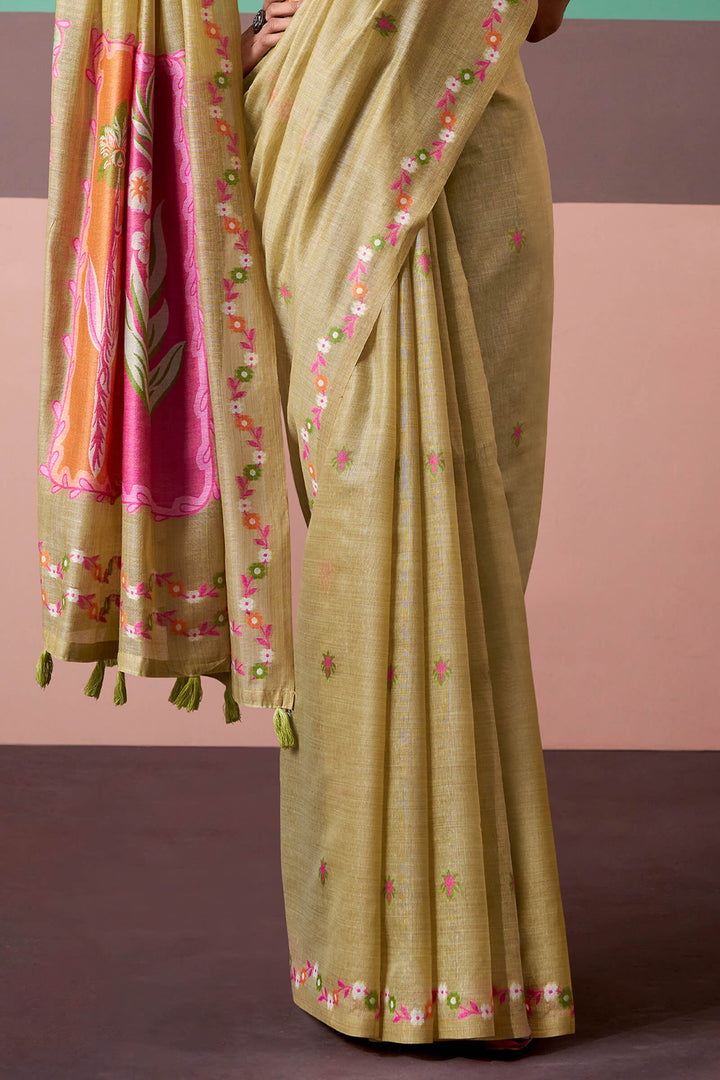 Dark Beige Munga Cotton Silk Saree