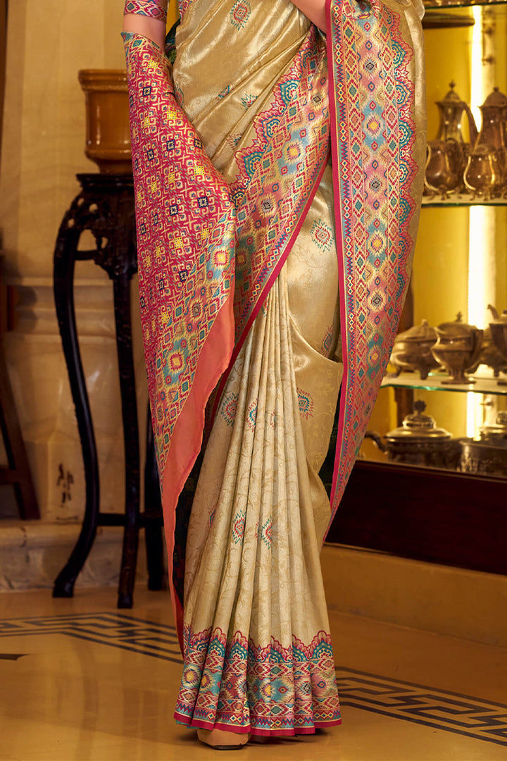 Dark Beige Patola Tissue Silk Saree