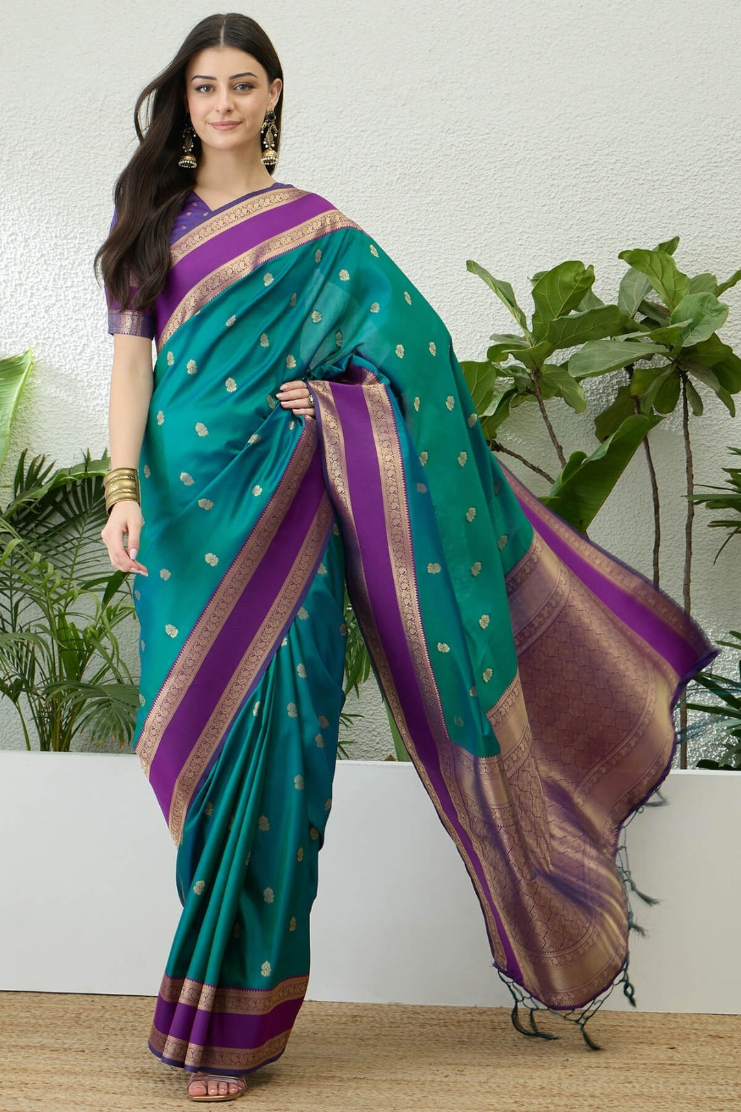 Dark Blue Green Zari Woven Soft Banarasi Silk Saree