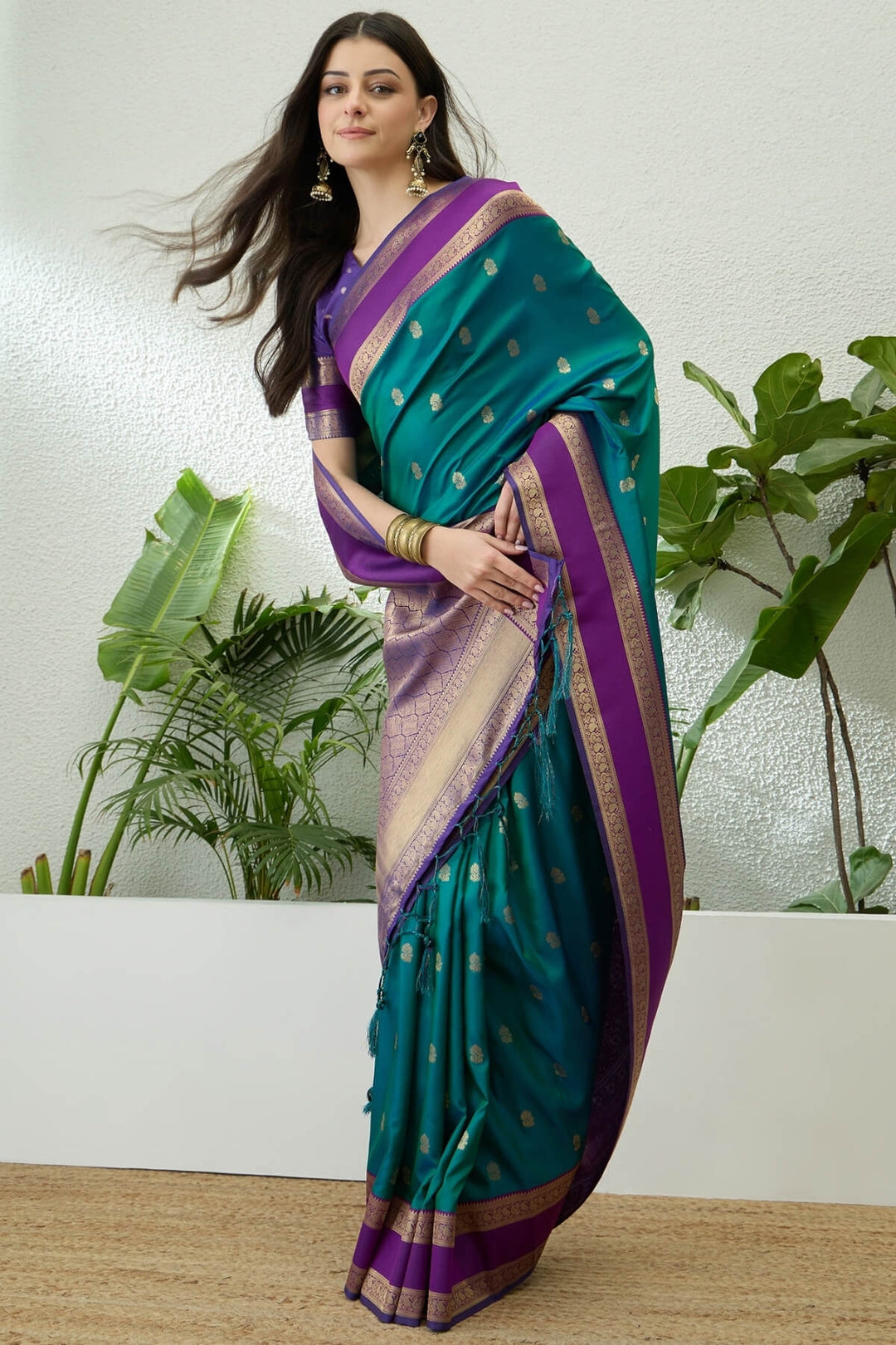 Dark Blue Green Zari Woven Soft Banarasi Silk Saree