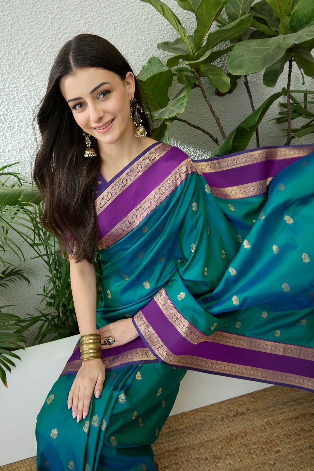 Dark Blue Green Zari Woven Soft Banarasi Silk Saree