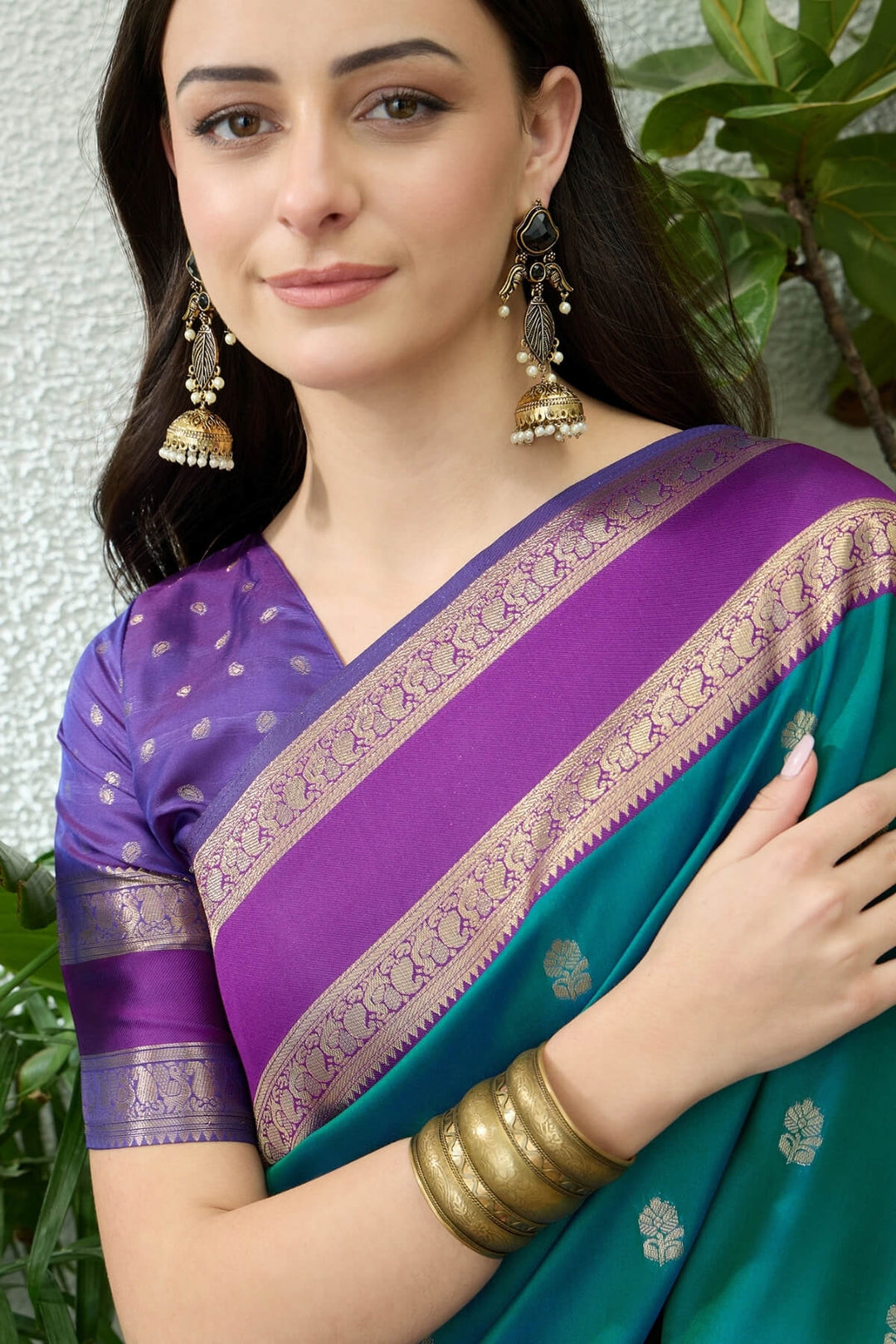 Dark Blue Green Zari Woven Soft Banarasi Silk Saree