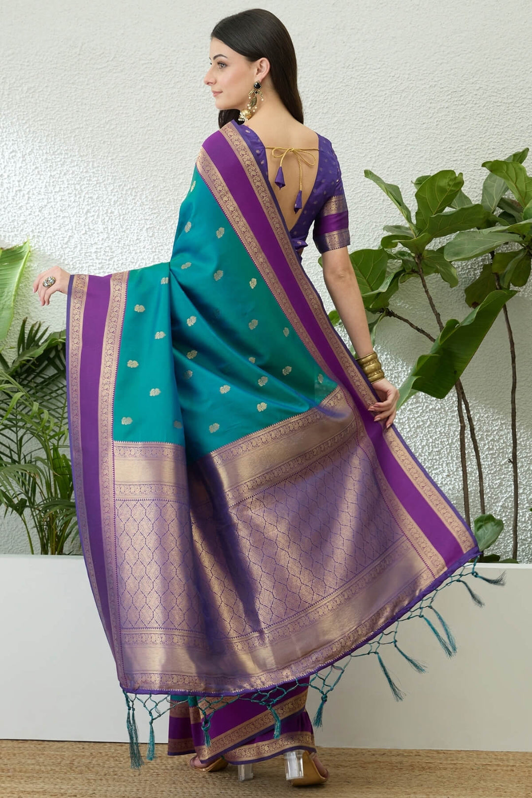 Dark Blue Green Zari Woven Soft Banarasi Silk Saree
