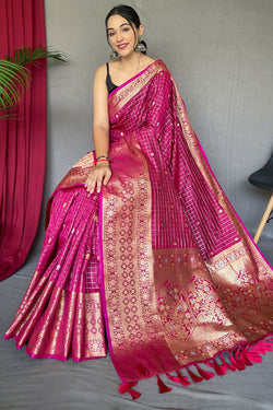 Dark Carnation Pink Banarasi Silk Saree