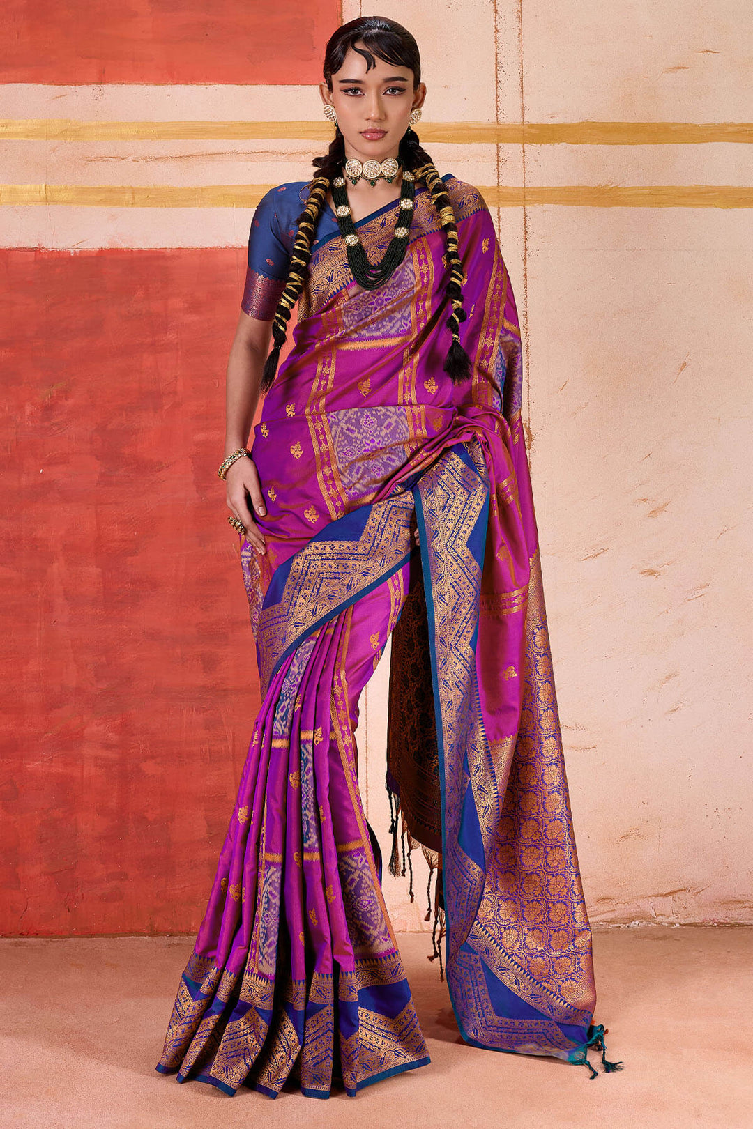 Dark Carnation Pink Handloom Banarasi Silk Saree