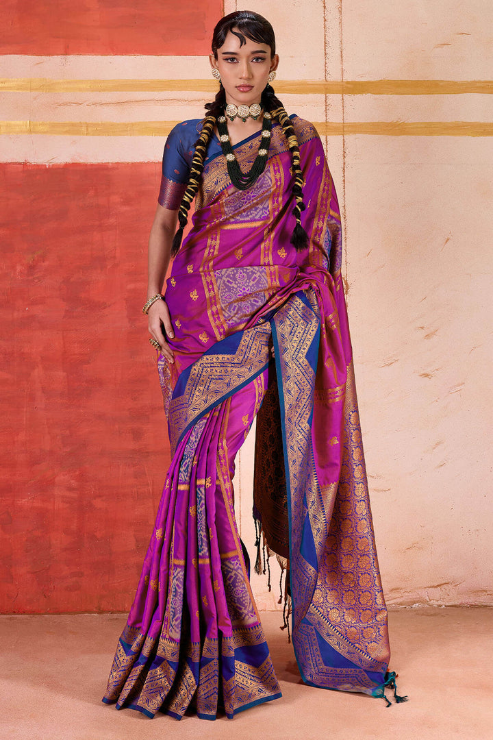 Dark Carnation Pink Handloom Banarasi Silk Saree