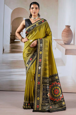 Dark Gold Patola Silk Saree