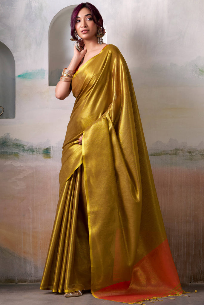 Dark Gold Tissue Silk Saree