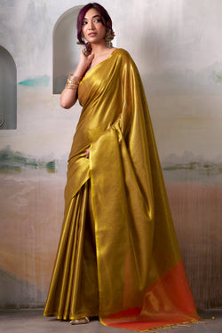 Dark Gold Tissue Silk Saree