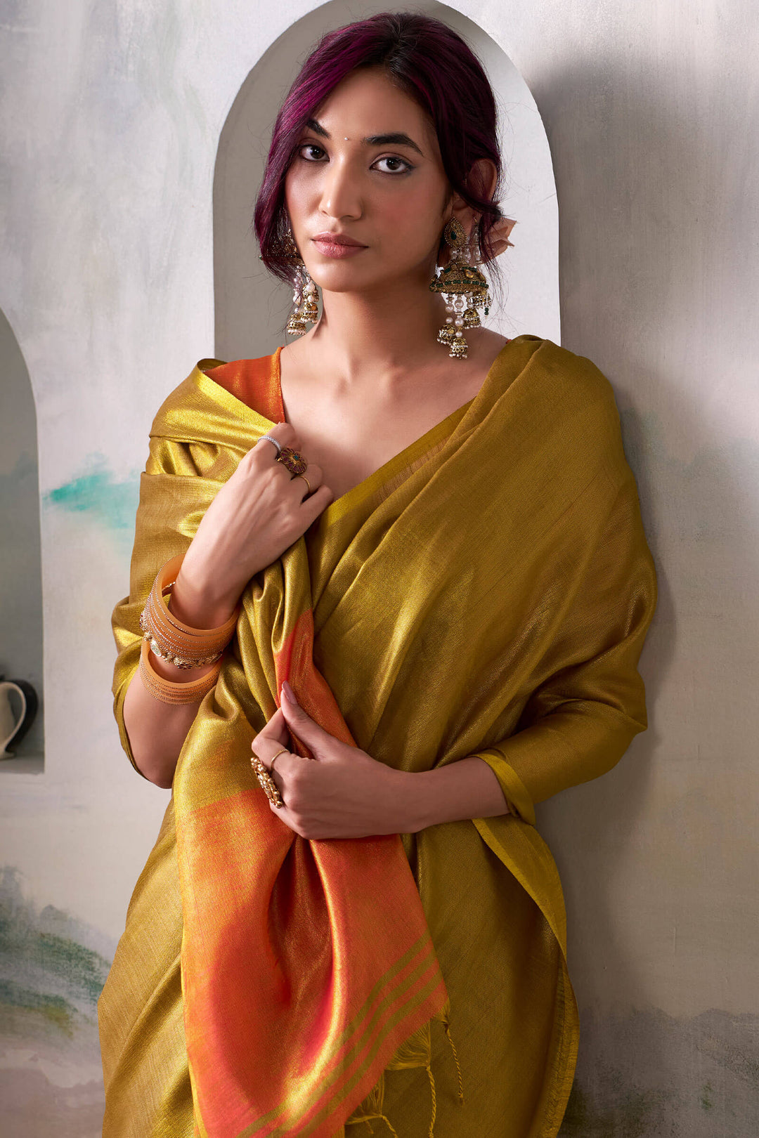 Dark Gold Tissue Silk Saree