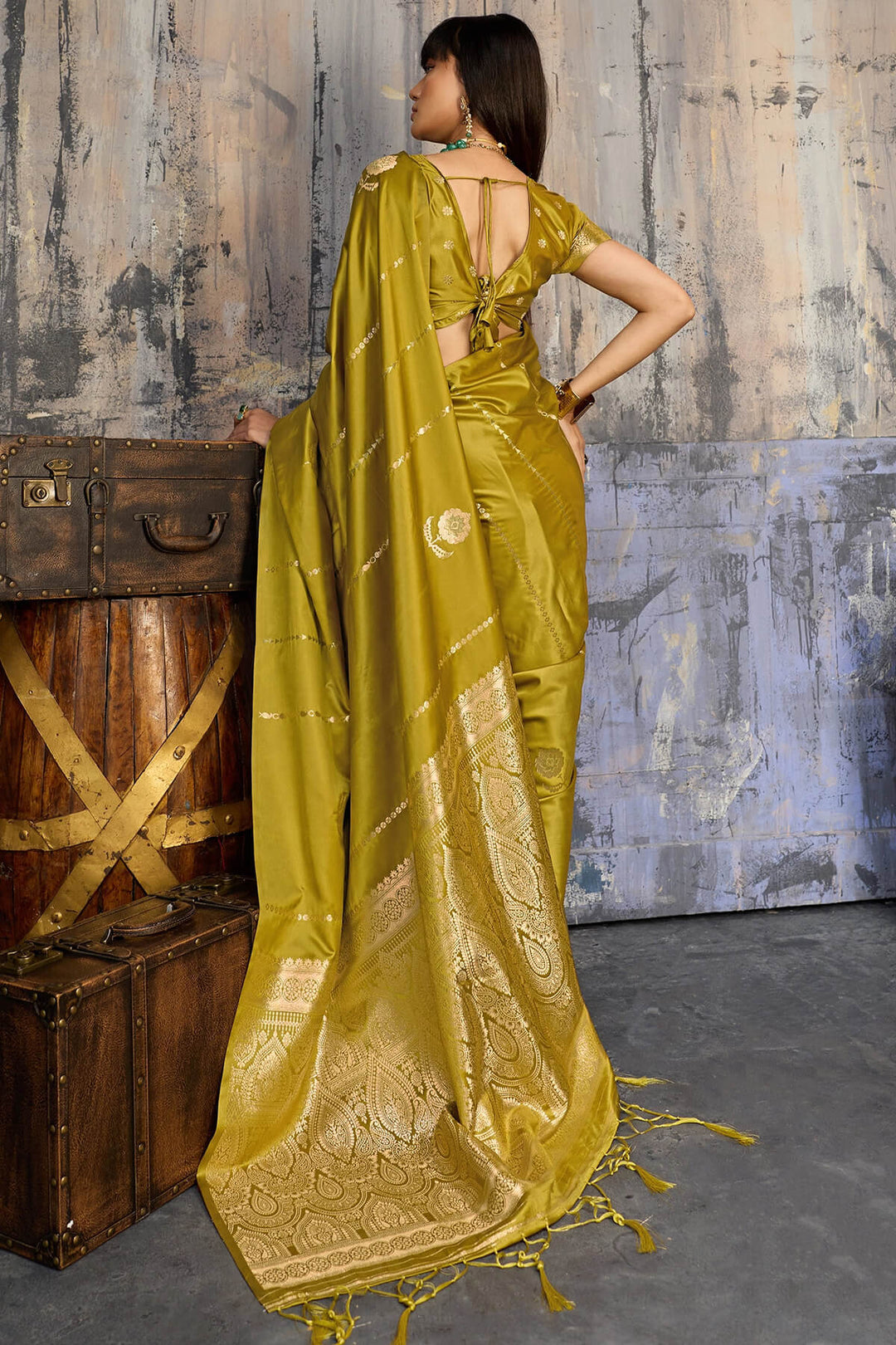 Dark Gold Zari woven Banarasi Satin silk saree