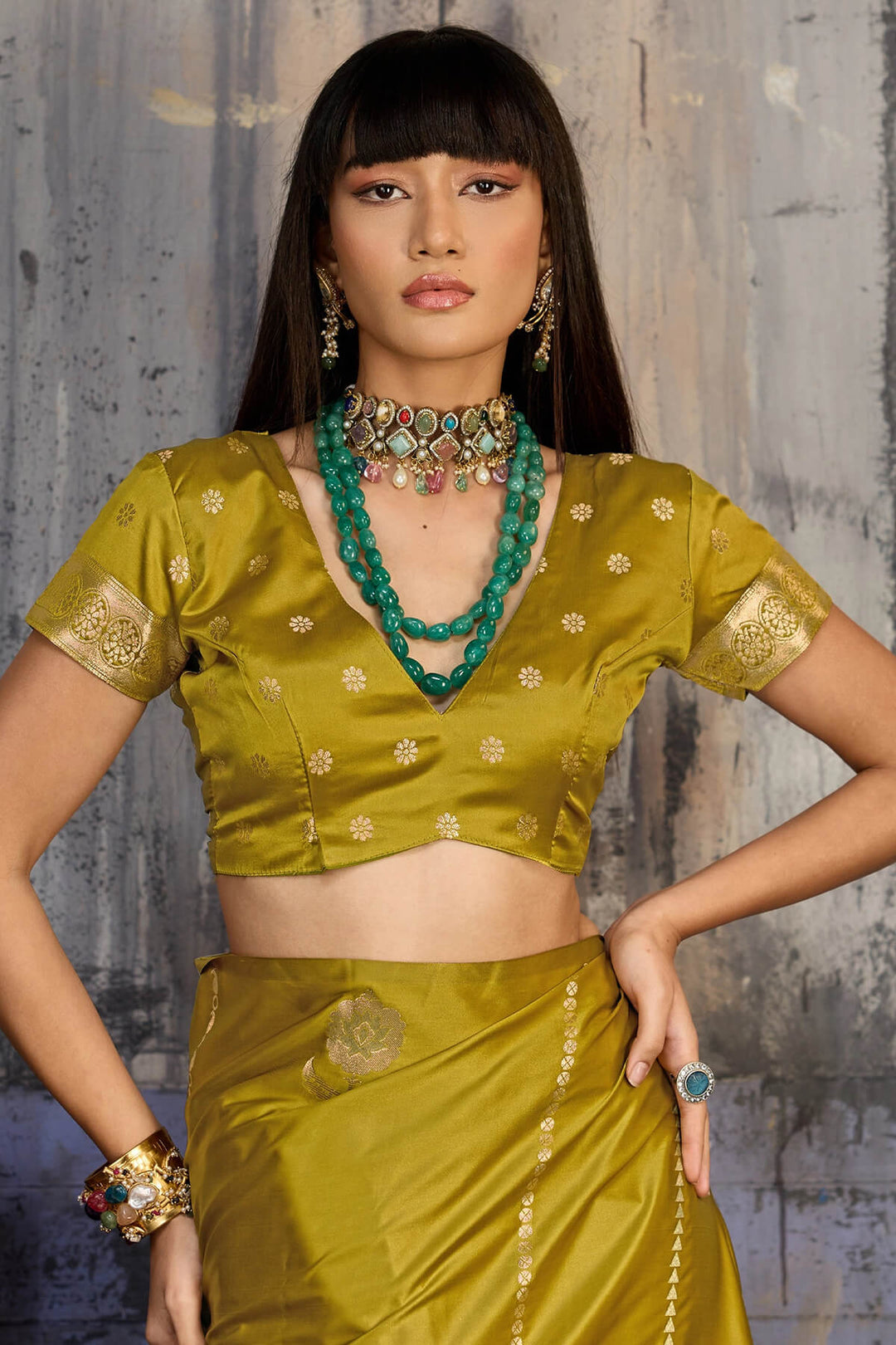 Dark Gold Zari woven Banarasi Satin silk saree