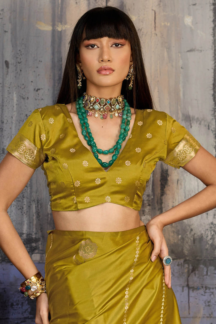 Dark Gold Zari woven Banarasi Satin silk saree