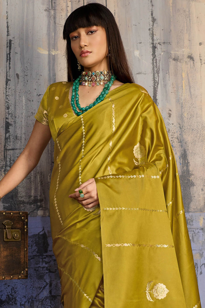 Dark Gold Zari woven Banarasi Satin silk saree